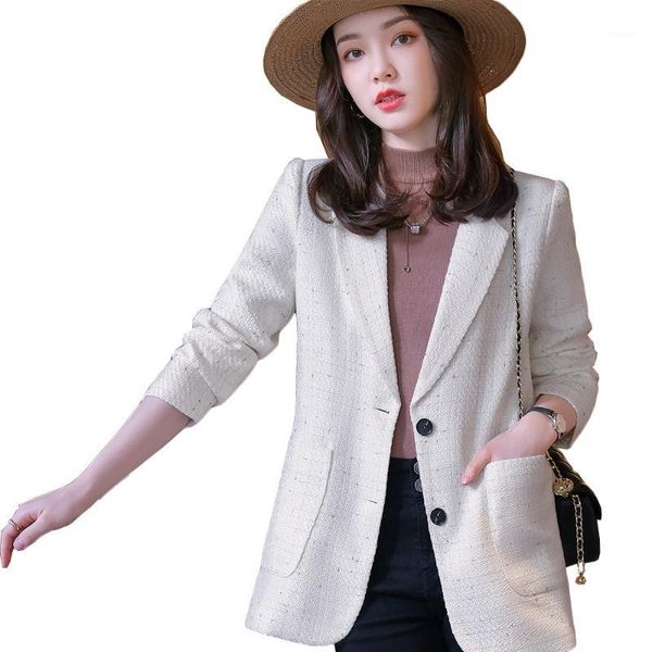 

women's suits & blazers arrival fashion 2021 ladies women loose blazer coat with pockets female black white jacket for autumn winter, White;black