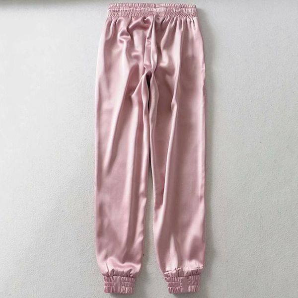 

women's pants & capris summer big pocket satin women glossy sport ribbon trousers bf harajuku joggers sports, Black;white