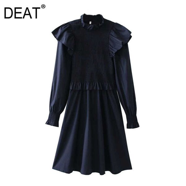 

[deat] fashion spring autumn stand-up collar knee-length long sleeve solid color simple loose dress 13c070 210527, Black;gray