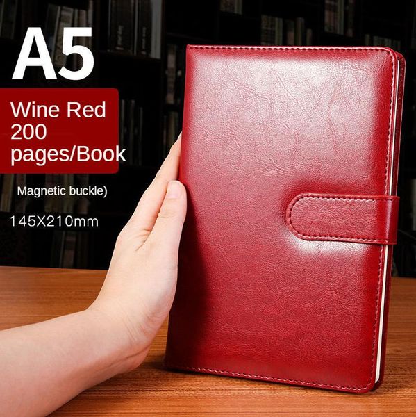 

thickened notepad business black leather work meeting notebook office simple diary binder a5 filler paper notepads, Purple;pink
