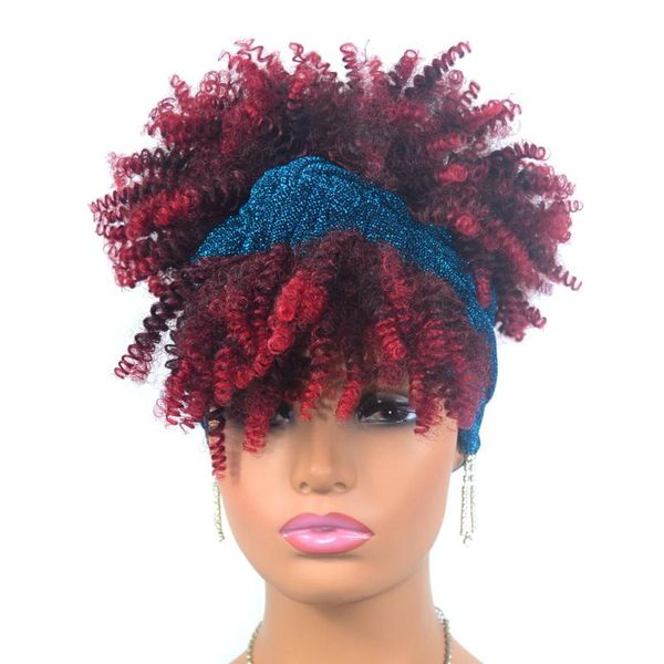 

synthetic wigs wrap for black women short fluffy african american hair dark root ombre headband daily use