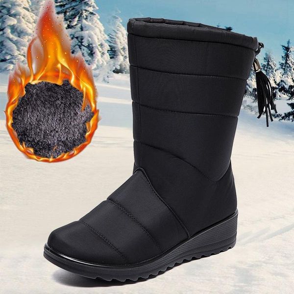 

boots foreign trade women's high tube tassel thermal snow boot large waterproof casual shoes, Black