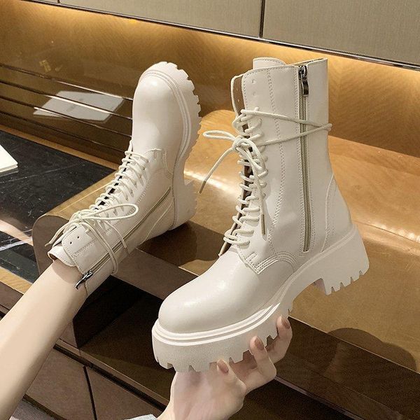 

boots 2021 winter fashion women lace up black platform punk motorcycle comfortable ankle shoes botas mujer
