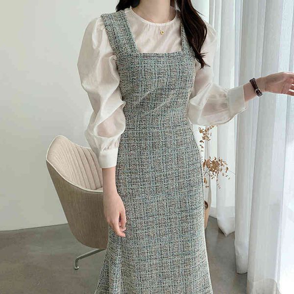 

casual dresses onalippa women dress autumn french vintage square neck waist slimming sleeveless tweed hip fishtail design strap vestidos 3fs, Black;gray