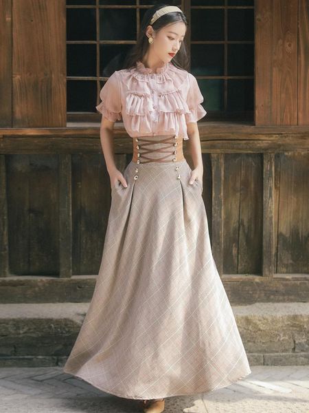 

skirts 2021 fashion women's clothing vintage o-neck two-piece suit, Black