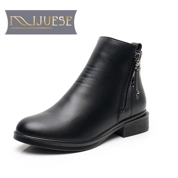 

women boots leather winter rivets zippers black color round toe high heels ankle