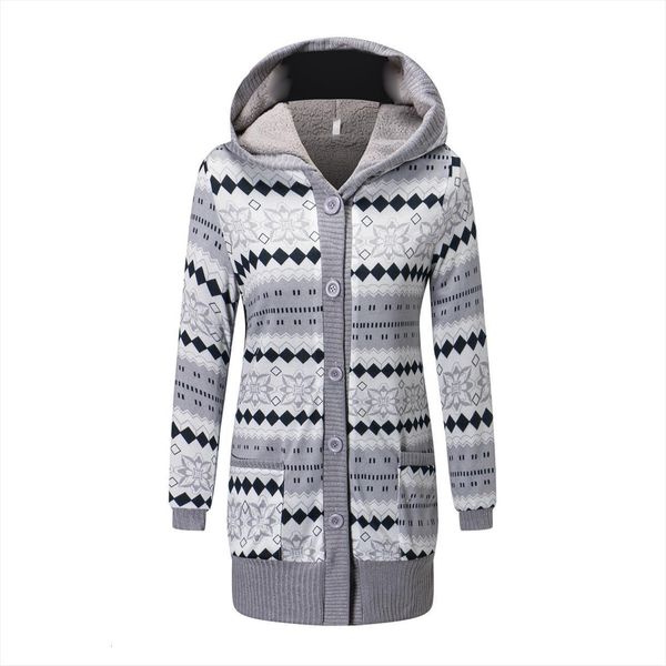 

Long Cardigan Women Casual Womens Sweaters Velvet Thick Print Hooded Knitted Pull Femme Hiver, White;black