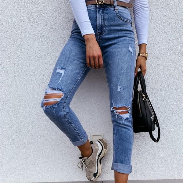 

women's jeans 2021 fashion rippde women high waist straight denim mom pants baggy washed blue casual female cotton