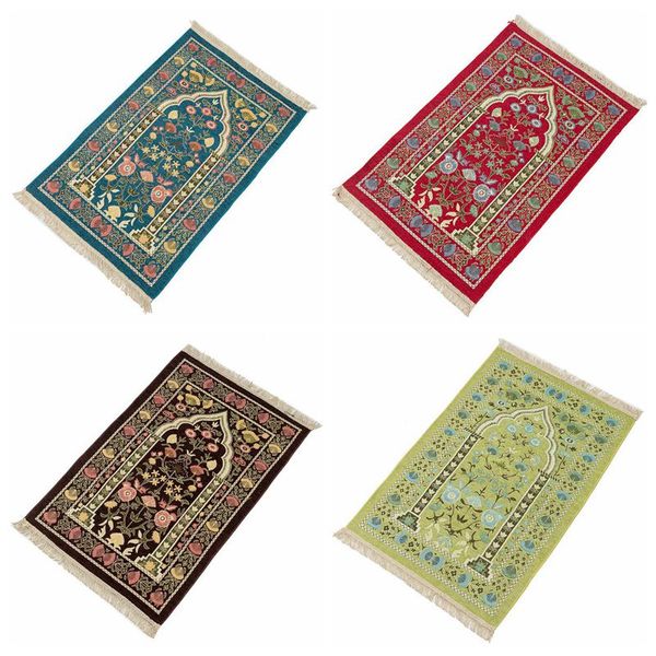 Tapetes de oração muçulmanos tapetes de ouro bordado tapetes portáteis adoração impresso cobertor cobertores retro de orações tapete tapete tapete de mesquita orison kowtow tapetes wmq900