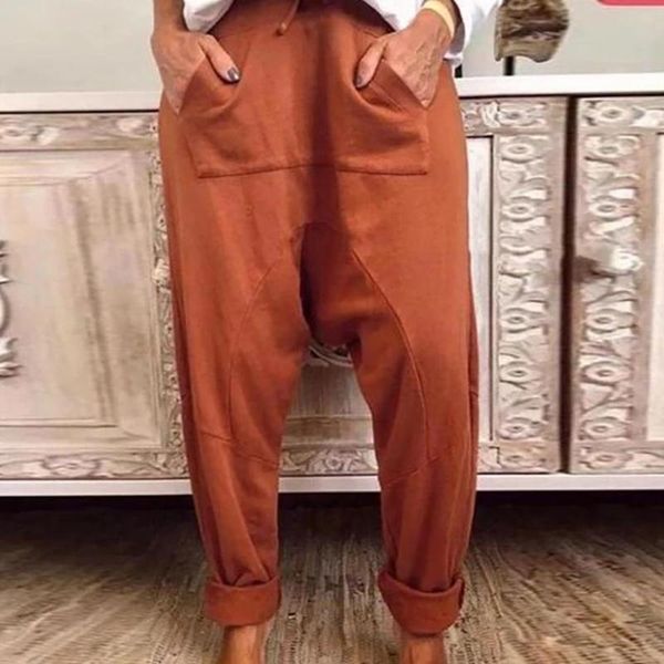 

women's pants & capris 2021 women casual elastic high waist solid drop crotch harem plus size fashion long trousers loose bottoms, Black;white