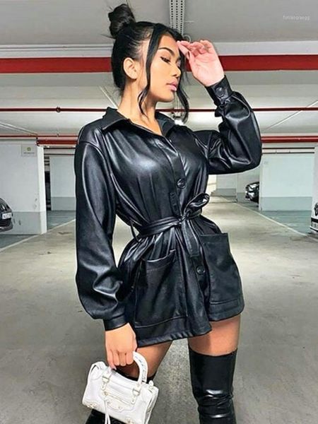 

women's jackets autumn and winter explosions motorcycle jacket belt long leather women, Black;brown