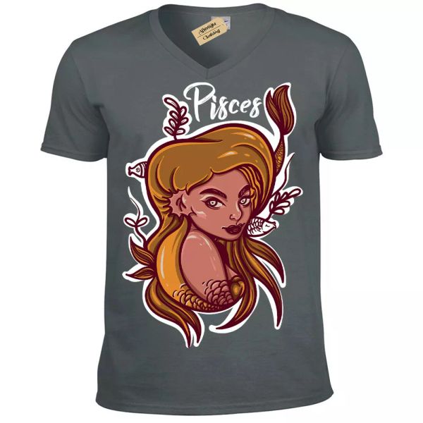 

piscis camiseta estrella letrero horÃ³scopo hombre cuello en v, White;black