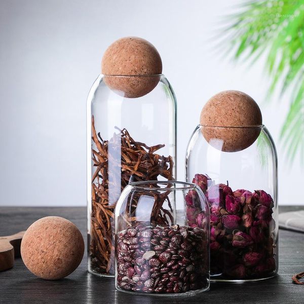 

storage bottles & jars nut food jar coffee bean canister sealed can with spherical cork for serving spice sugar salt tea mason