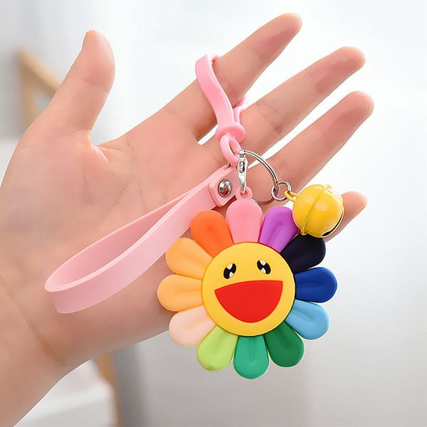 

2021 fashion keychain colorful soft plastic sunshine smiling face key ring sunflower pendant small activity practical gift, Silver
