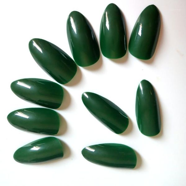 

24pcs/set wholesale shiny dark green fake nail full cover false nails tip diy stiletto salon products1, Red;gold
