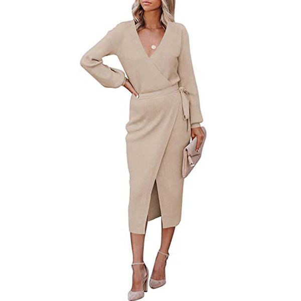 

autumn and winter new women's dress v-neck snake cloth knitted dress, White