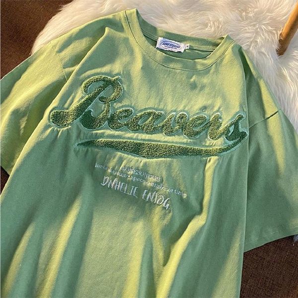 

women's t-shirt summer letter embroidered women round neck short sleeve -40, White