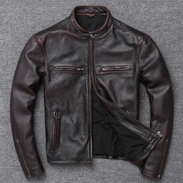 

men's leather & faux genuine jacket dyed suit pure cow motorcycle suitr2021, Black