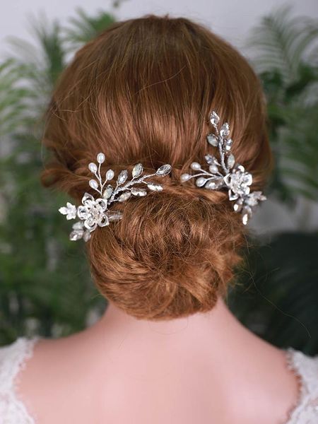 

hair clips & barrettes chinese pin bridal headwear rhinestone flower jewelry wedding ornaments clip women accessories, Golden;silver