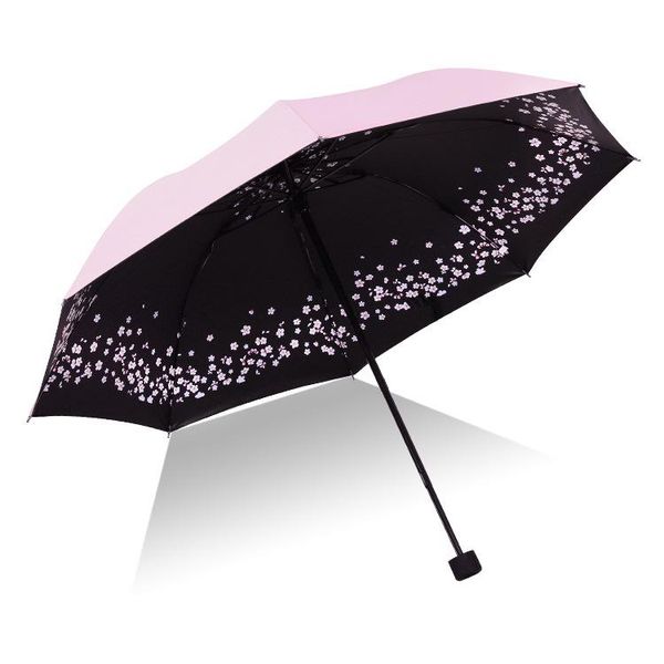 

umbrellas flower pattern women rain umbrella three folding black coating sunscreen uv protection sunny and rainy for adults