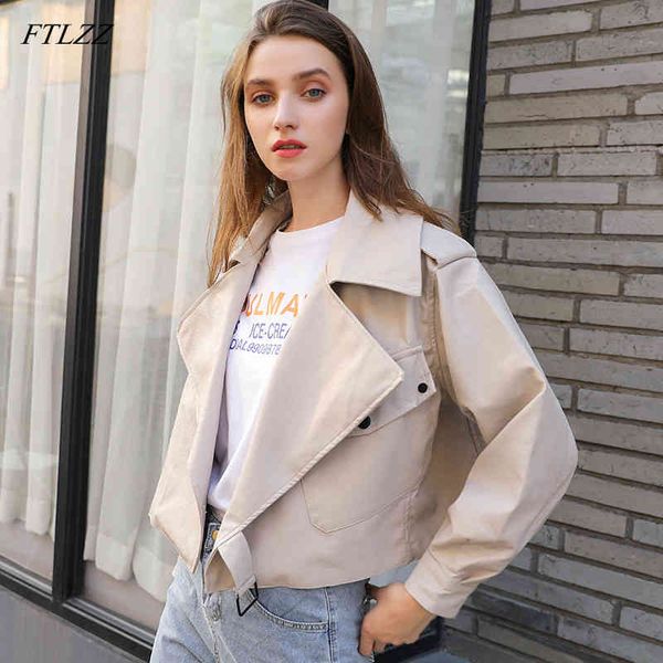

women faux leather jacket loose pu motorcycle biker red coat autumn turndown collar streetwear black punk outerwear 210423