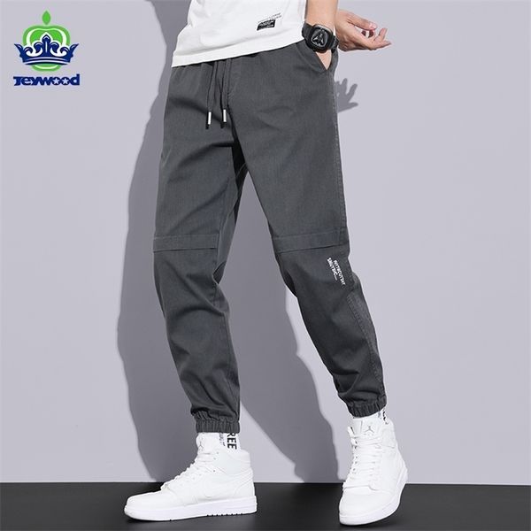 

spring autumn cargo pants men's trendy outdoor ankle banded pant loose elastic waist overalls harem trousers large size m-4xl 211112, Black