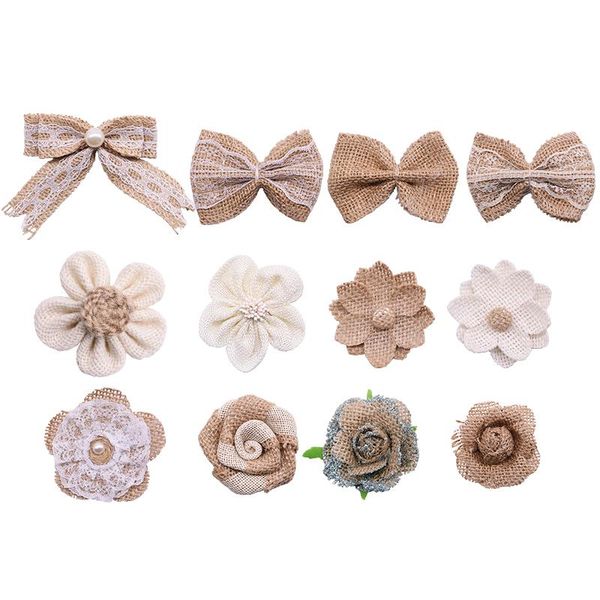

5pcs handmade vintage artificial burlap flowers jute hessian rustic rose wedding christmas home decoration diy craft supplies decorative & w