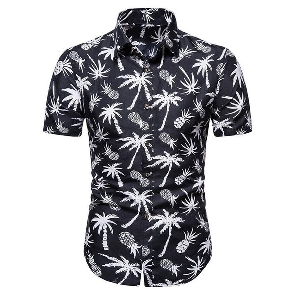 

summer men's casual blouse 2021 mens thin leaf print shirts short sleeve stylish comfortable pullover shirt male top, White;black