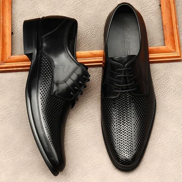 

dress shoes summer fashion oxford men brogues genuine leather hollow out lace up formal wedding black khaki business shoe rqpt