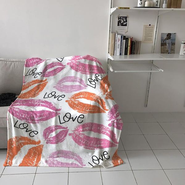 

watercolor lips sofa throw blanket children warm bedding bedspread family travel airplane soft flannel blankets