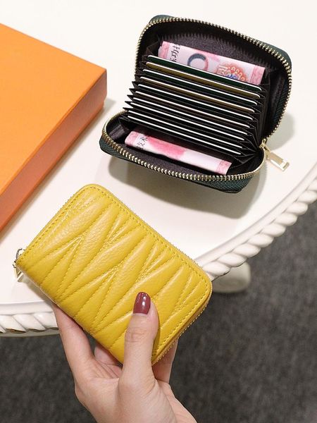

card holders fashion hundreds of yellow real leather bag lady casual zipper zero wallet multi-card document, Brown;gray