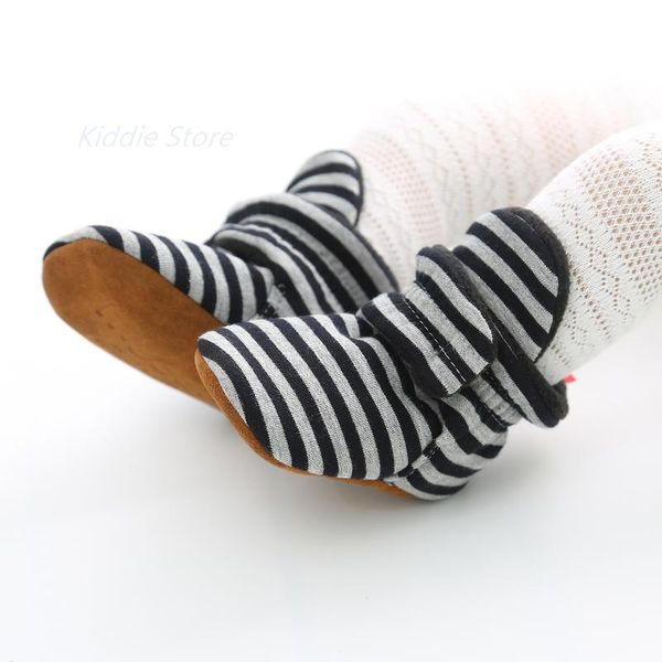 

first walkers infant boys black grey striped soft cotton sole shoes warm comfort booties anti-slip walker borns boots baby moccassins