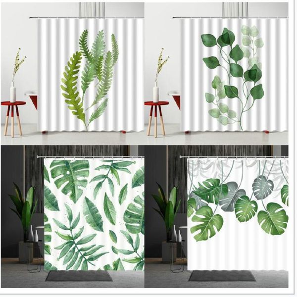 

scenery shower curtain tropical green plants monstera palm leaf natural leafs bathroom partition hanging curtains home