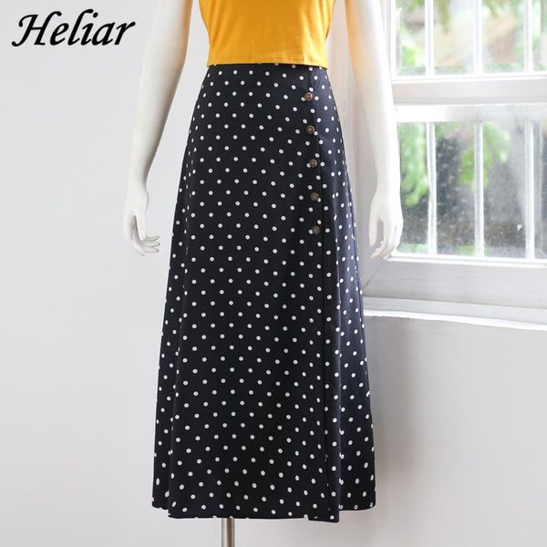 

skirts heliar bohemian beach black polka dot split zipper button mid waist skirt for women summer autumn chic vacation