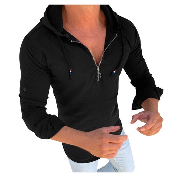 

men's t-shirts men autumn winter long sleeve zipper hooded t shirt outwear blouse fashion casual solid color hoodie #yl10, White;black