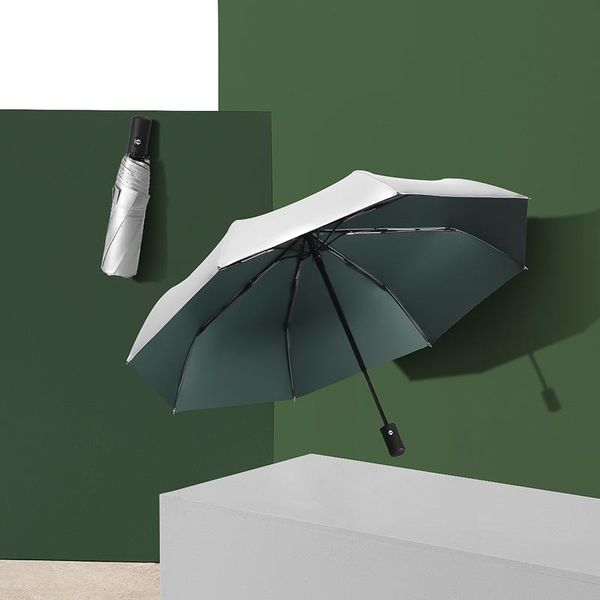 

umbrellas fully automatic umbrella titanium silver sunscreen sunny rain dual-purpose ultralight portable three folding