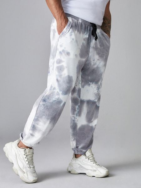 

extended sizes men tie dye drawstring waist slant pocket joggers a2me#, Black
