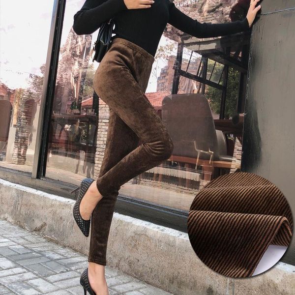 

women's leggings winter plush striped cashmere for women to wear warm thick pants, Black
