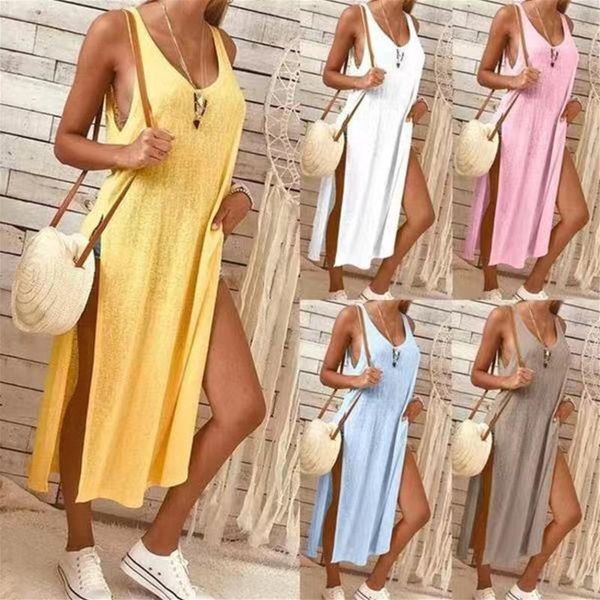 

casual dresses women's solid split dress plus size 5xl straight vestido 2021 autumn fashion pure color ladies maxi beach party, Black;gray