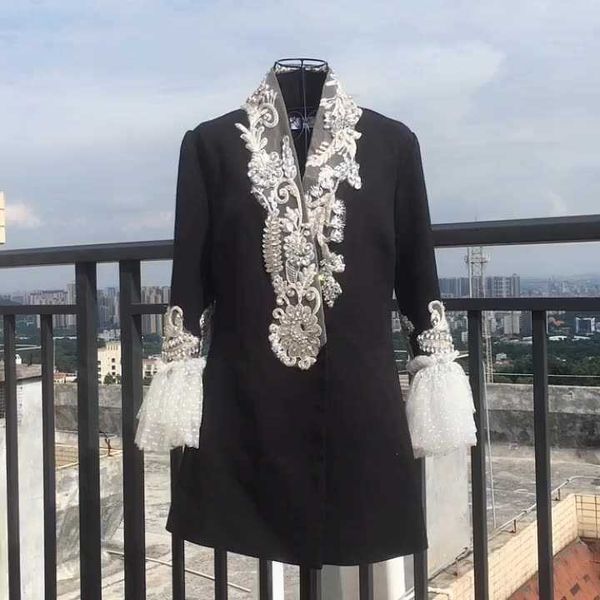 

women's jackets crocheted black nail accounts 7 4 versatile sleeve average length woman's coat can custom size large eg4v, Black;brown