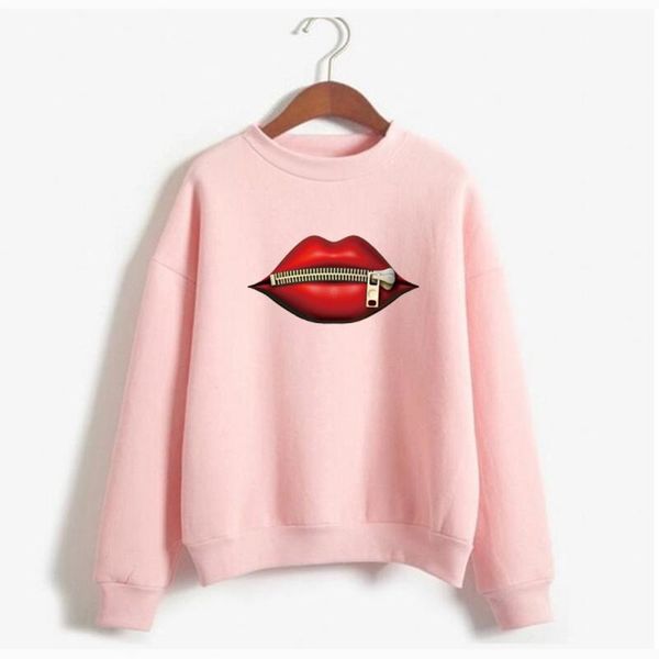 

women's hoodies & sweatshirts fashion casual red lip long sleeve hooded 2021 vintage creativity zipper lips pullovers warm women, Black