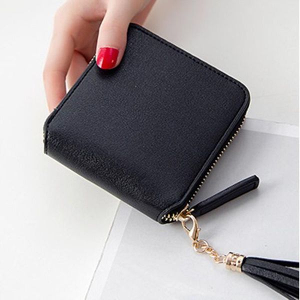 

coin purses women tassel wallet fasshion small pu leather short paragraph fringed purse carteira european american, Red;black