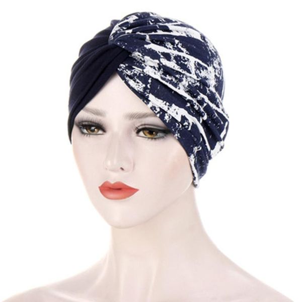 

beanies women hat fashion printed baotou cap two-color stitching double layer twisted turban soft floral bandanas