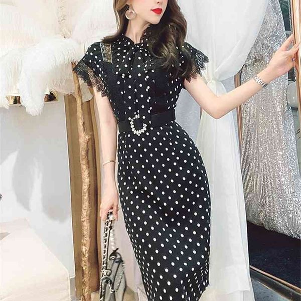 

french lace stitching polka dot dress women korean version of sleeveless summer 210416, Black;gray