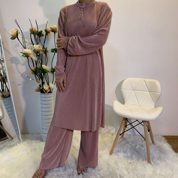 

2 piece set women muslim sets hijab dubai abaya turkey malaysia islamic prayer clothing turkish pants suit musulman ensembles, Red