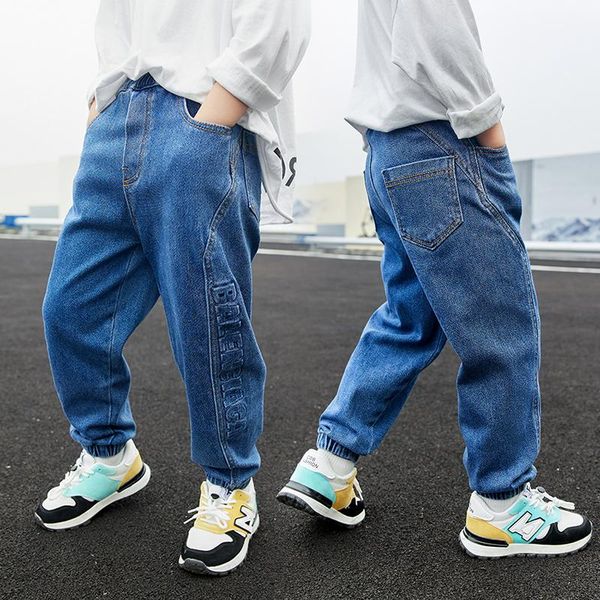 

jeans children pants kids boys fashion clothes autumn spring casual denim trousers for age 6-14 years, Blue