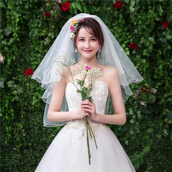 

bridal veils vintage white pearls bride blusher 2021 simple short women wedding veil velos de novia marriage accessory, Black
