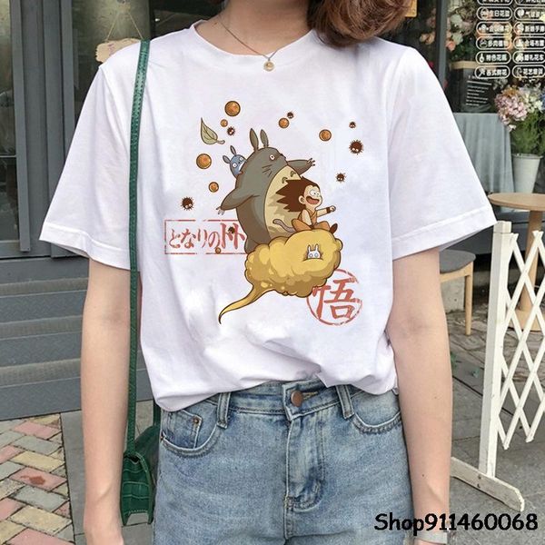 

totoro cute summer loose men/women t shirt casual short sleeve cat print anime tshirt japanese t-shirt tee women's, White