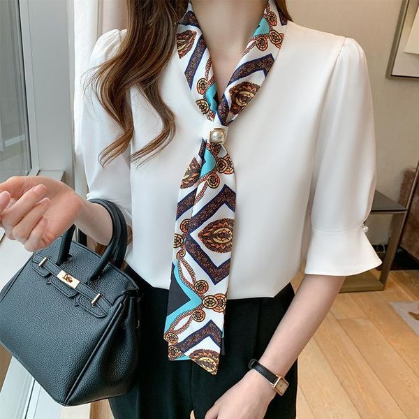 

women's blouses & shirts real s 2021 summer fashion korean temperament tie design short sleeve shirt top, White