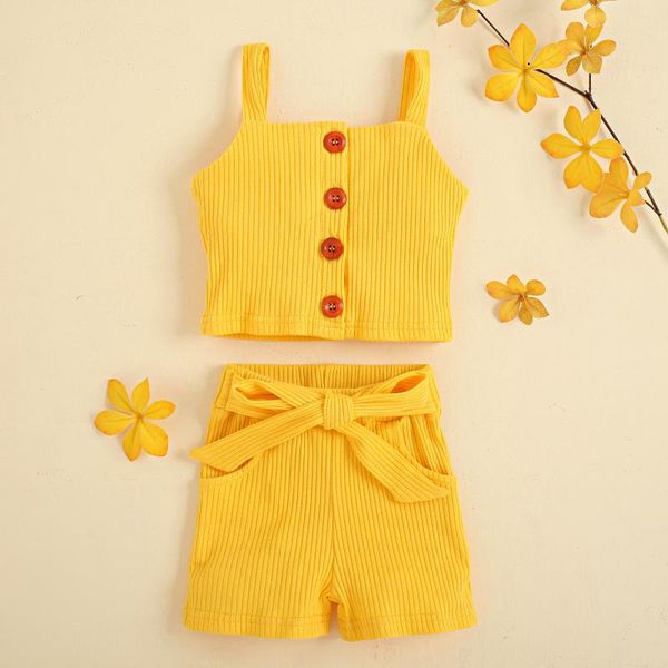 

clothing sets 2021 born summer sleeveless button vest baby set for girl clothes girls ribbed t-shirt shorts 2pcs casual, White